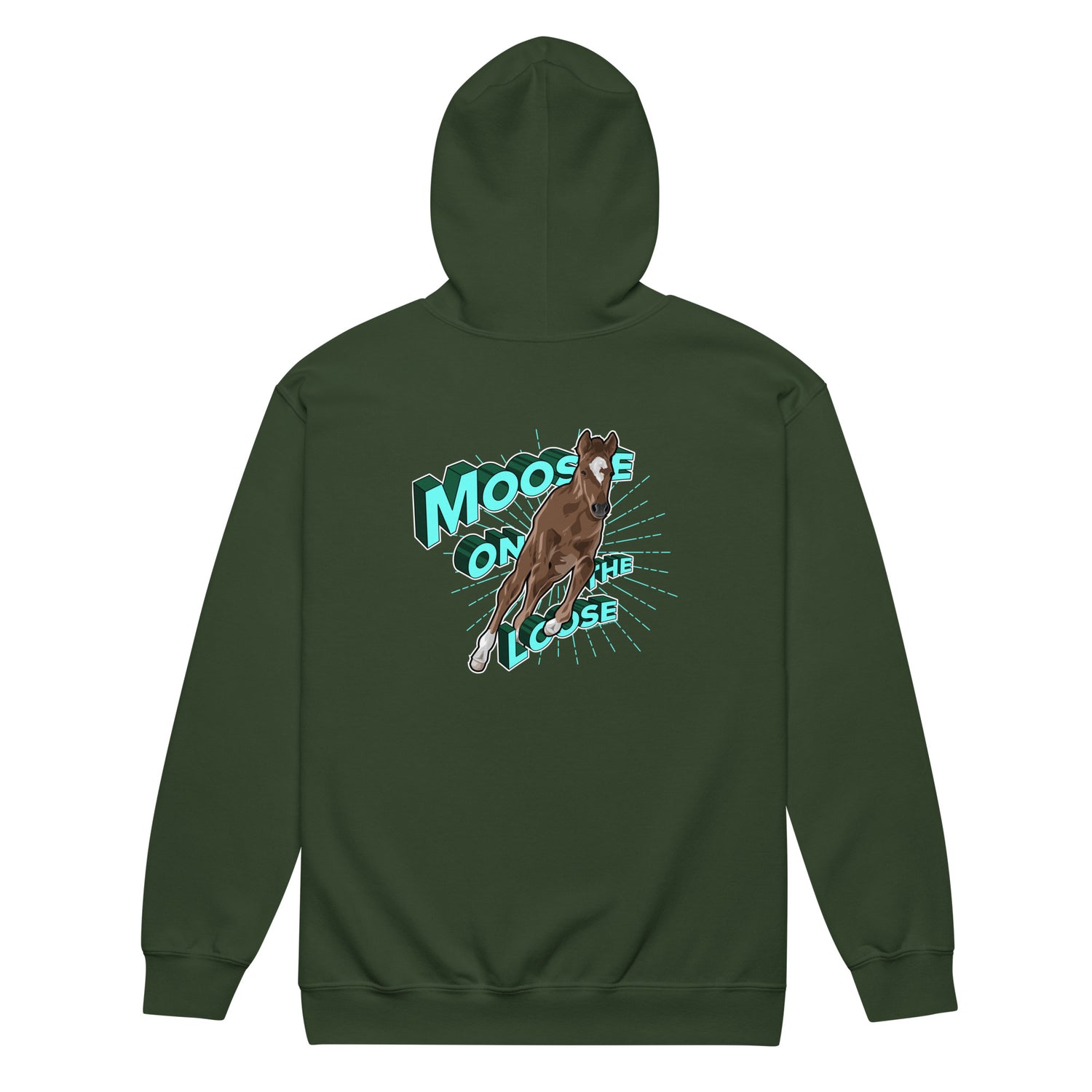 Moose On The Loose Zip-Up Hoodie by Katie Van Slyke - Forest Green back