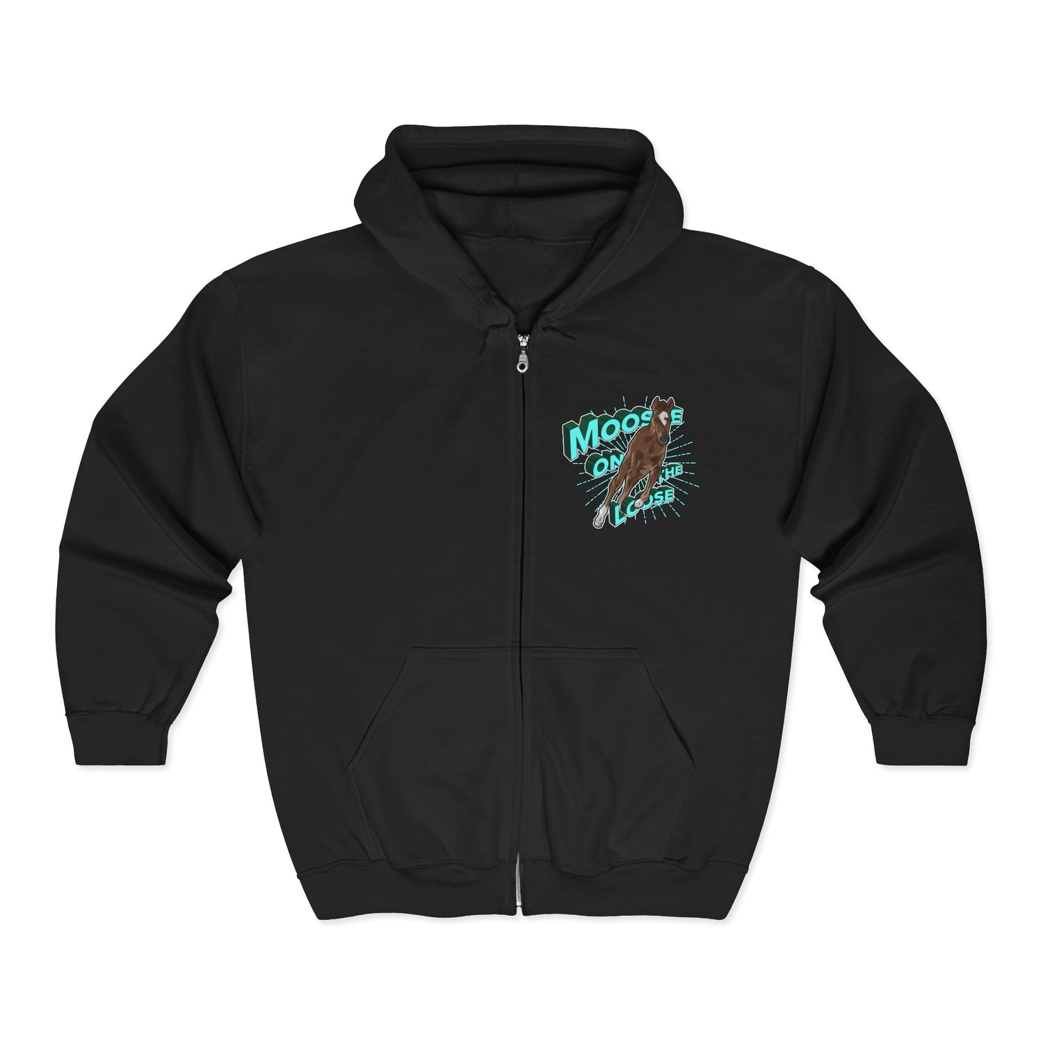 Moose On The Loose Zip-Up Hoodie by Katie Van Slyke® Black