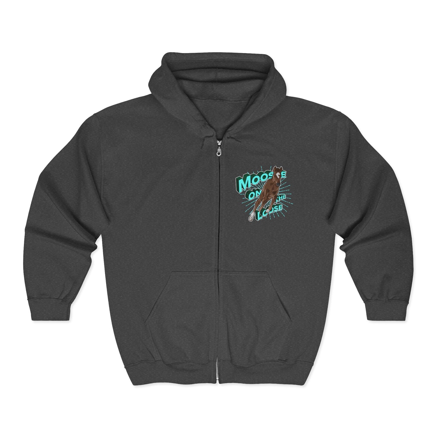 Moose On The Loose Zip-Up Hoodie by Katie Van Slyke® Dark Heather