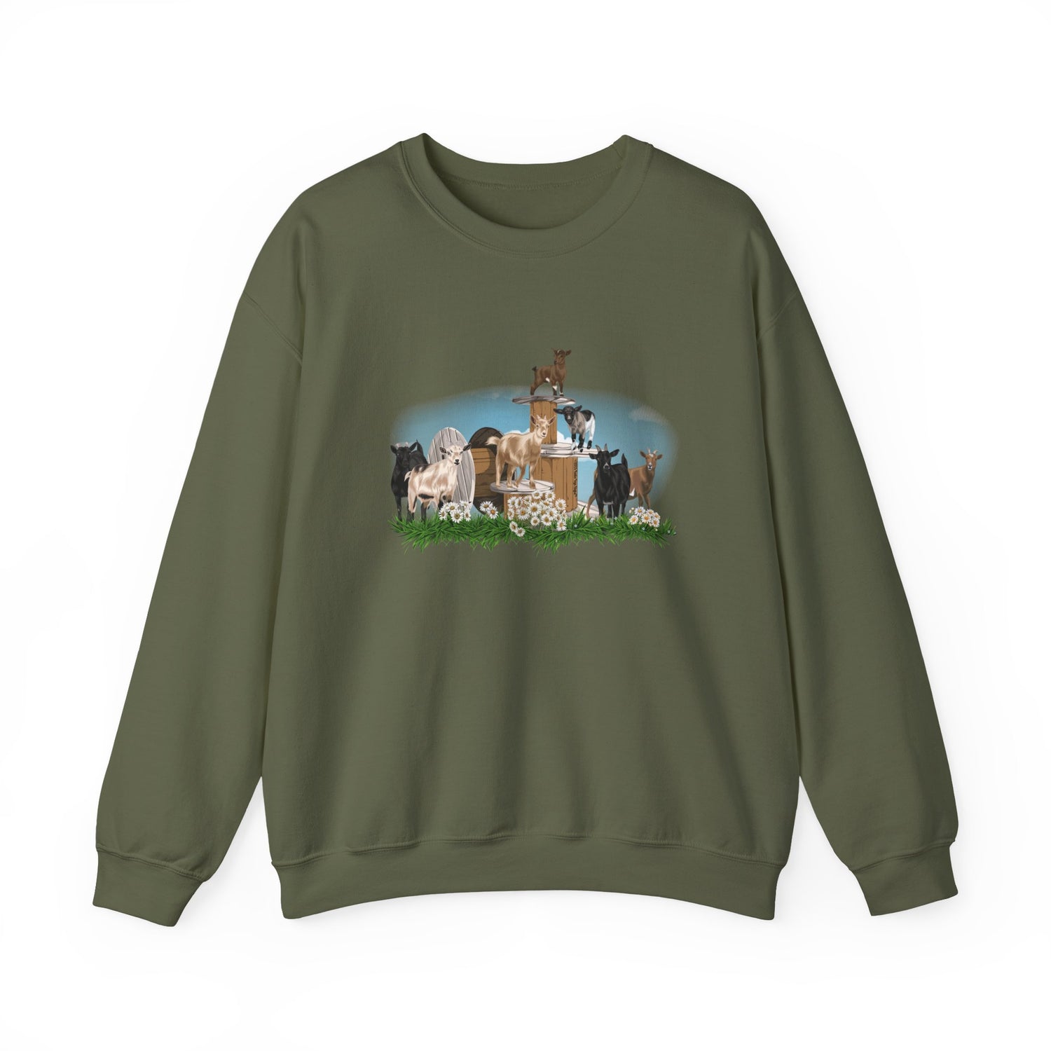 New Goat Crew Sweatshirt by Katie Van Slykeâ„¢ Military Green
