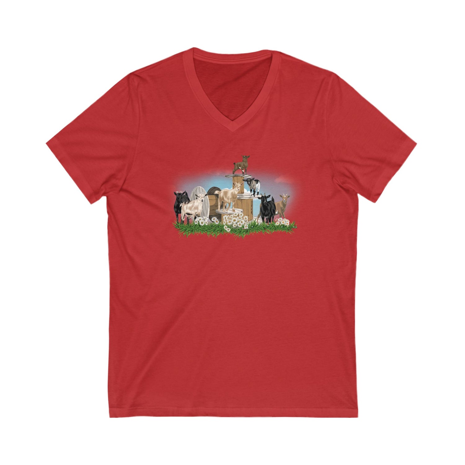 New Goat Crew V-Neck T-Shirt by Katie Van Slyke™ Red