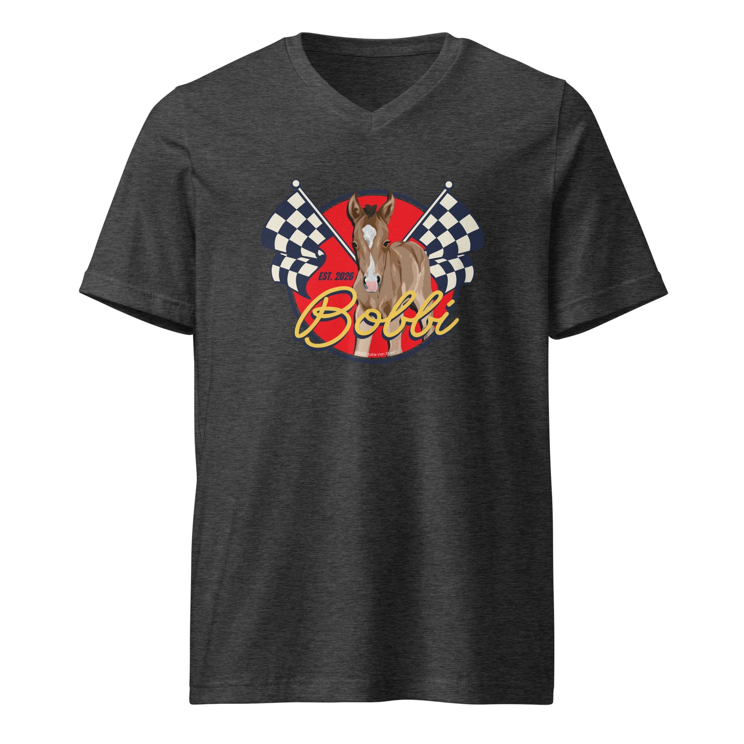 Racer Bobbi V-Neck T-Shirt by Katie Van Slyke - Dark Grey Heather