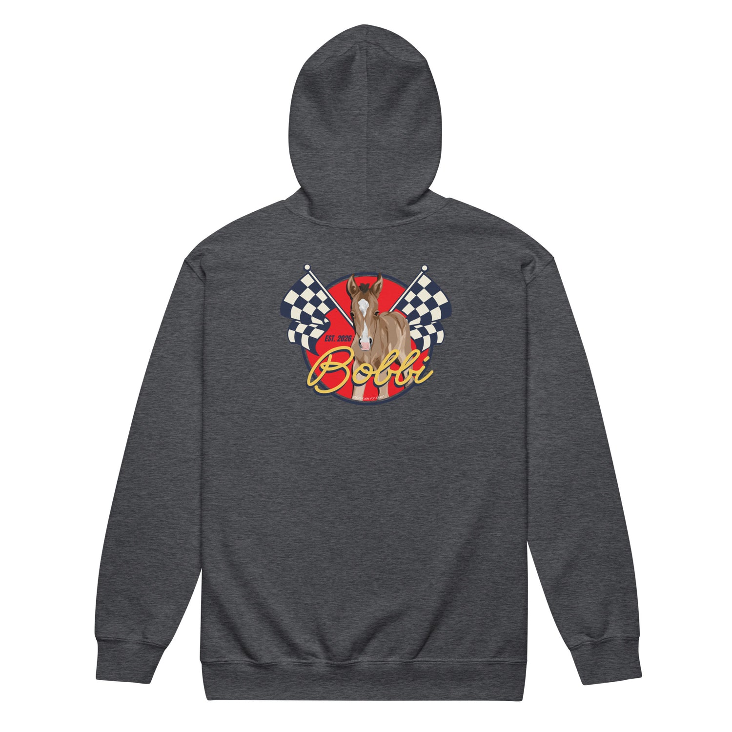 Racer Bobbi Zip-Up Hoodie by Katie Van Slyke - Dark Heather back