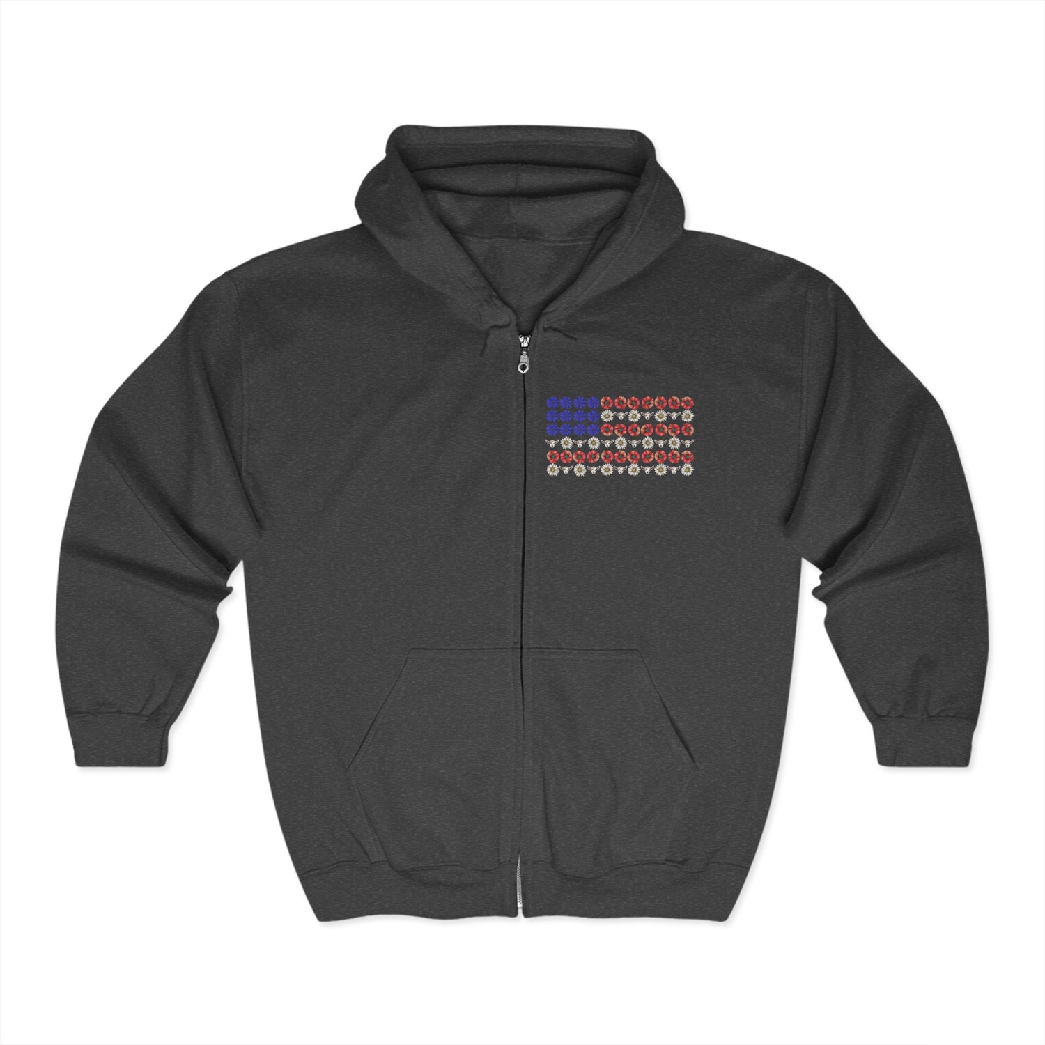 Stars, Stripes, and Goats Zip-Up Hoodie by Katie Van Slyke™ Dark Heather