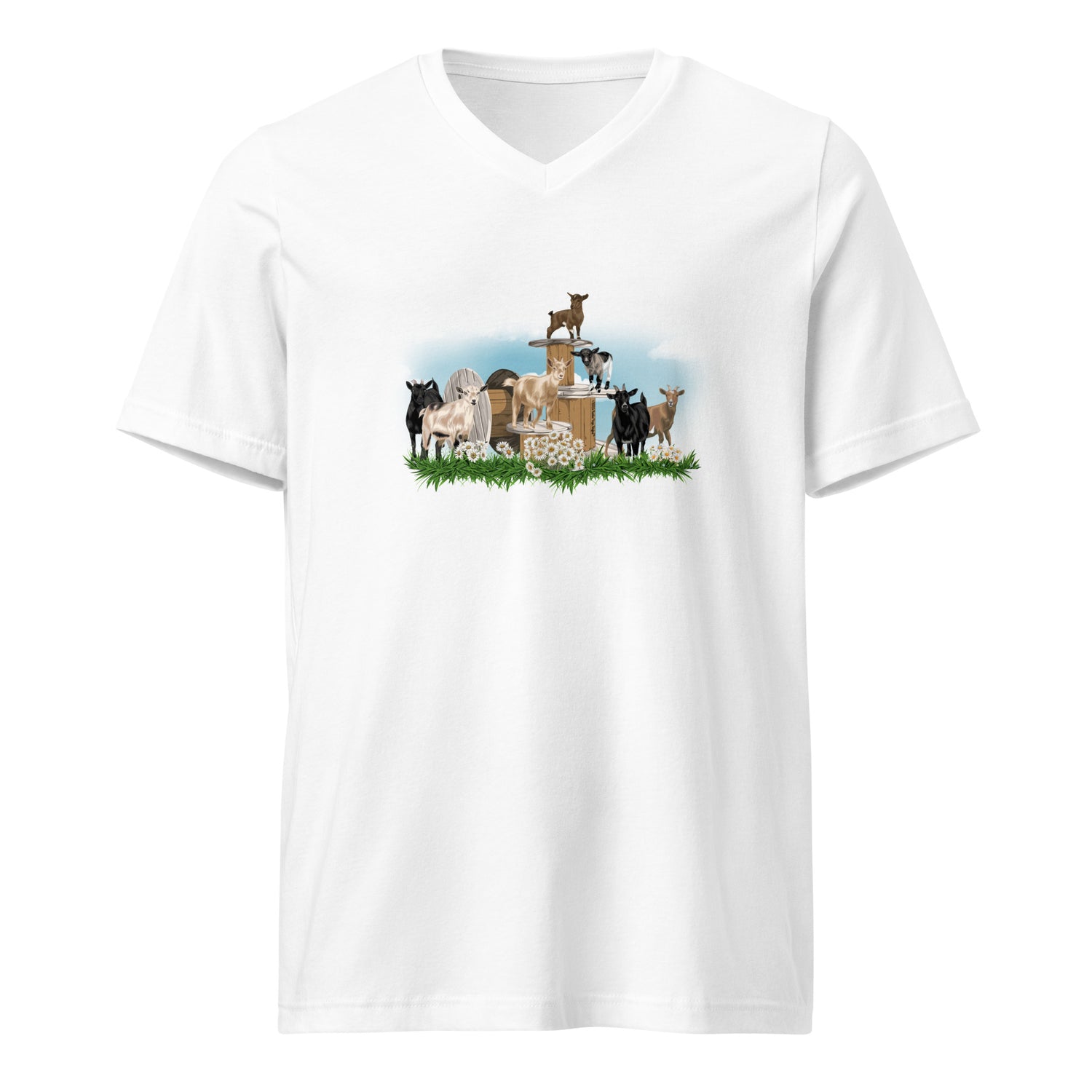 The Goat Crew V-Neck T-Shirt by Katie Van Slyke - White