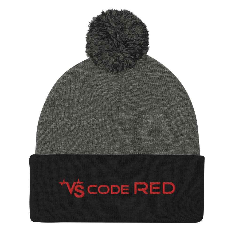 VS Code Red Pom-Pom Beanie by Katie Van Slyke