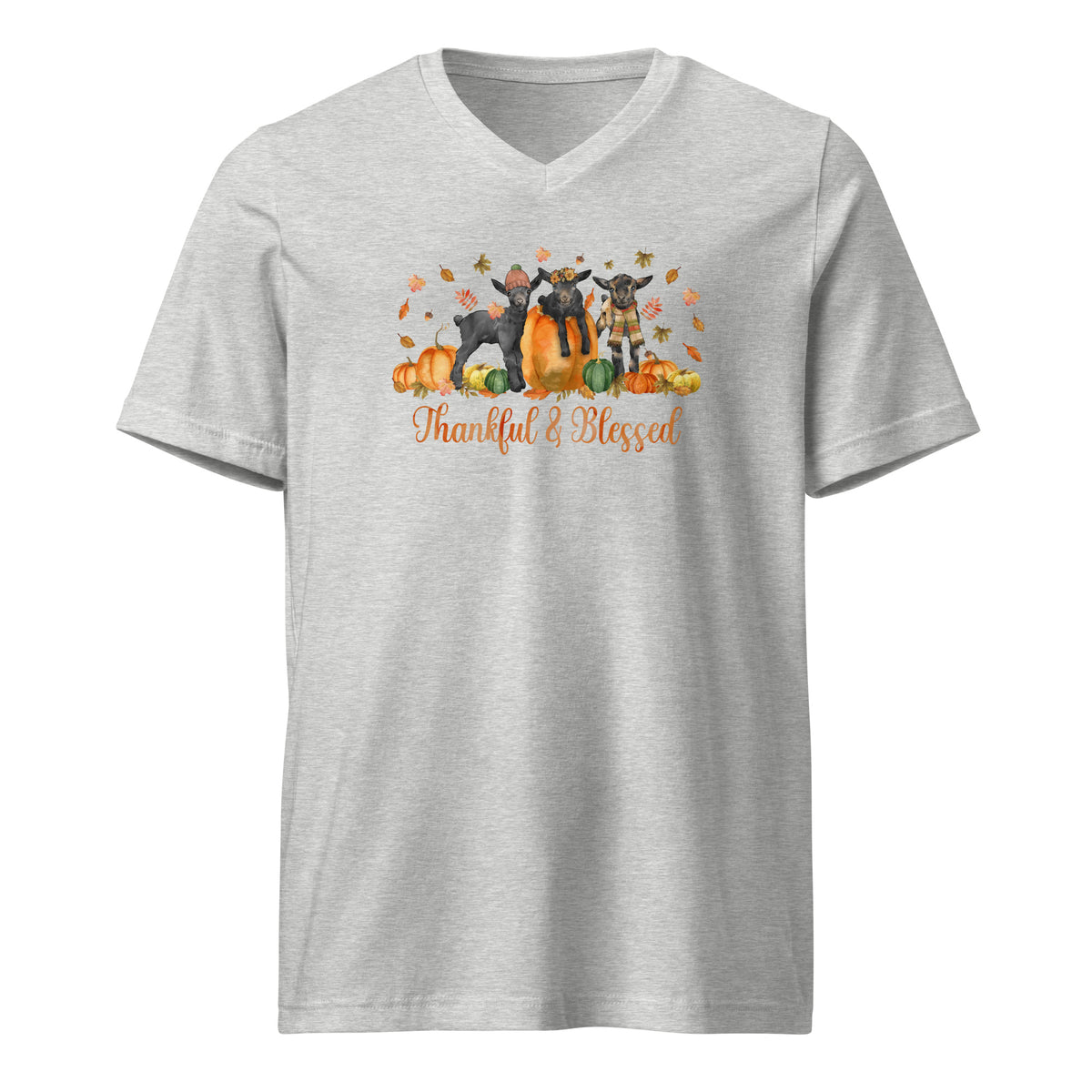 Blessed Goaties V-Neck T-Shirt by Katie Van Slyke - Sport Grey
