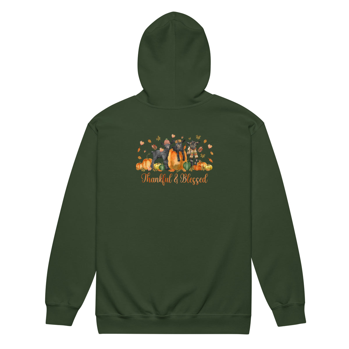 Blessed Goaties Zip-Up Hoodie by Katie Van Slyke - Forest Green back