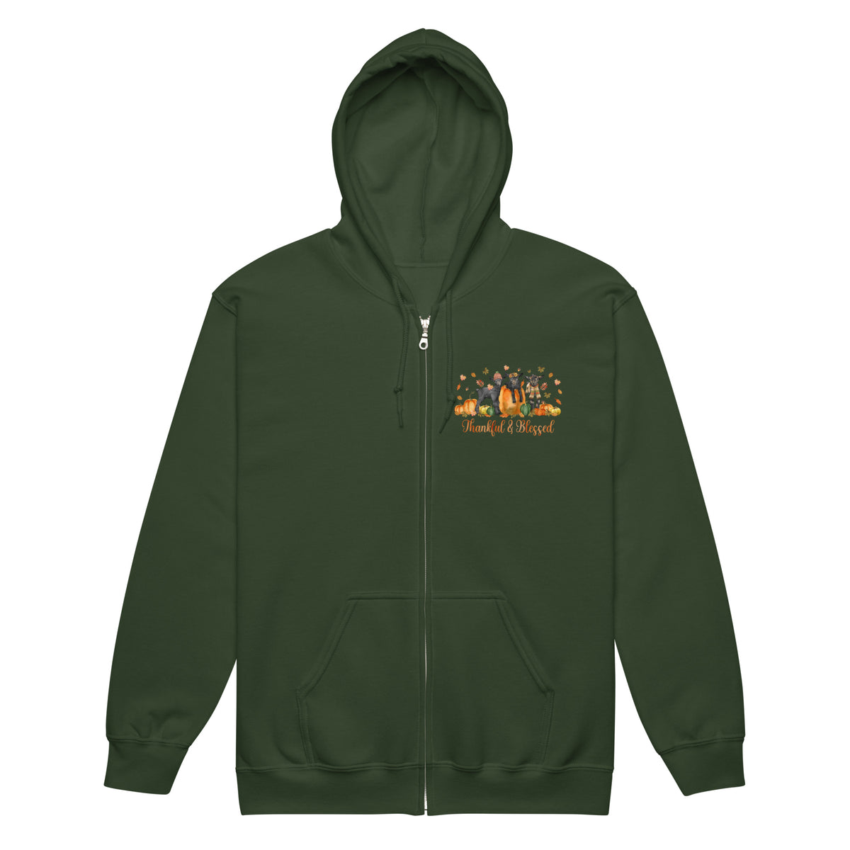Blessed Goaties Zip-Up Hoodie by Katie Van Slyke - Forest Green