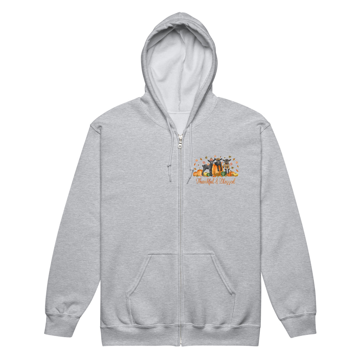 Blessed Goaties Zip-Up Hoodie by Katie Van Slyke - Sport Grey