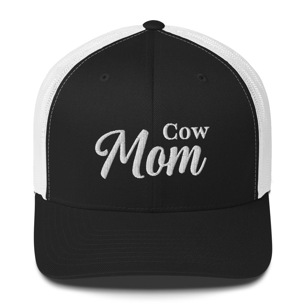 cow-mom-trucker-hat-by-katie-van-slyke-black-white