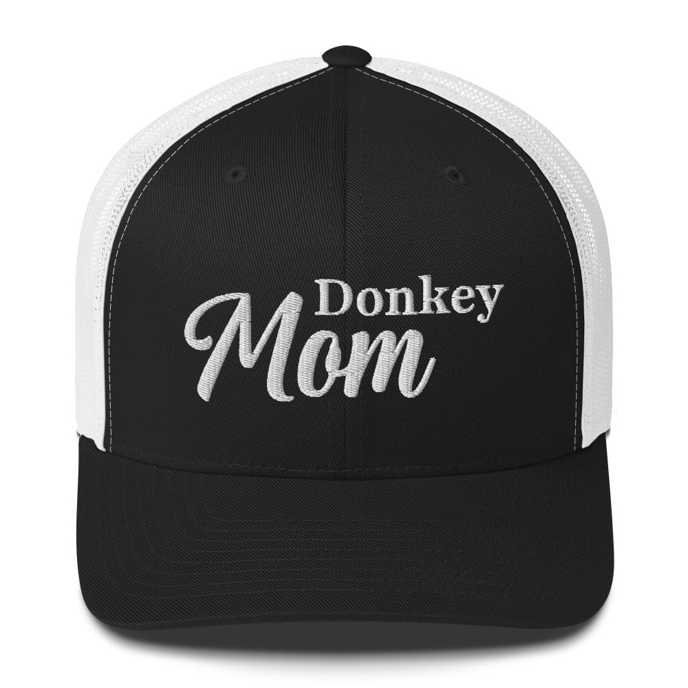 donkey-mom-trucker-hat-by-katie-van-slyke-black-white