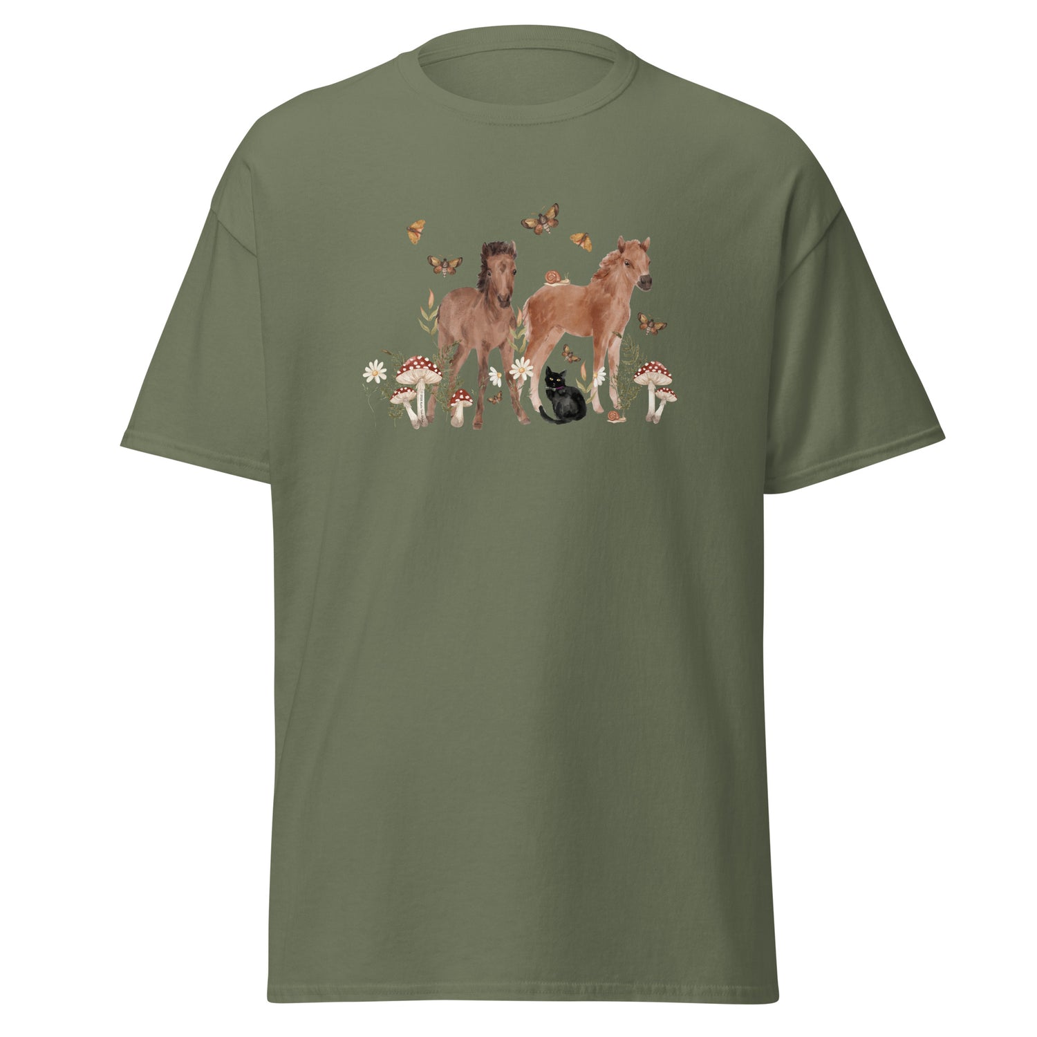 Gidget and Ginny T-Shirt by Katie Van Slyke - Military Green