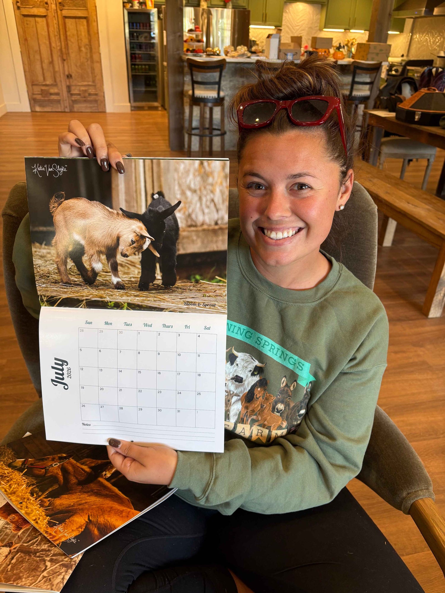 Katie with 2026 Mini Farm Calendar by Katie Van Slyke™