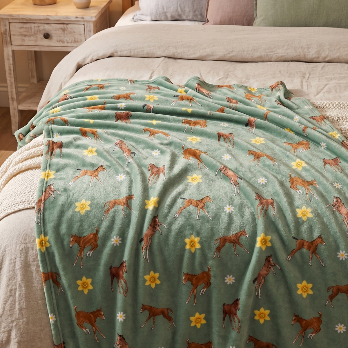 2026 Foals Plush Blanket by Katie Van Slyke - On bed