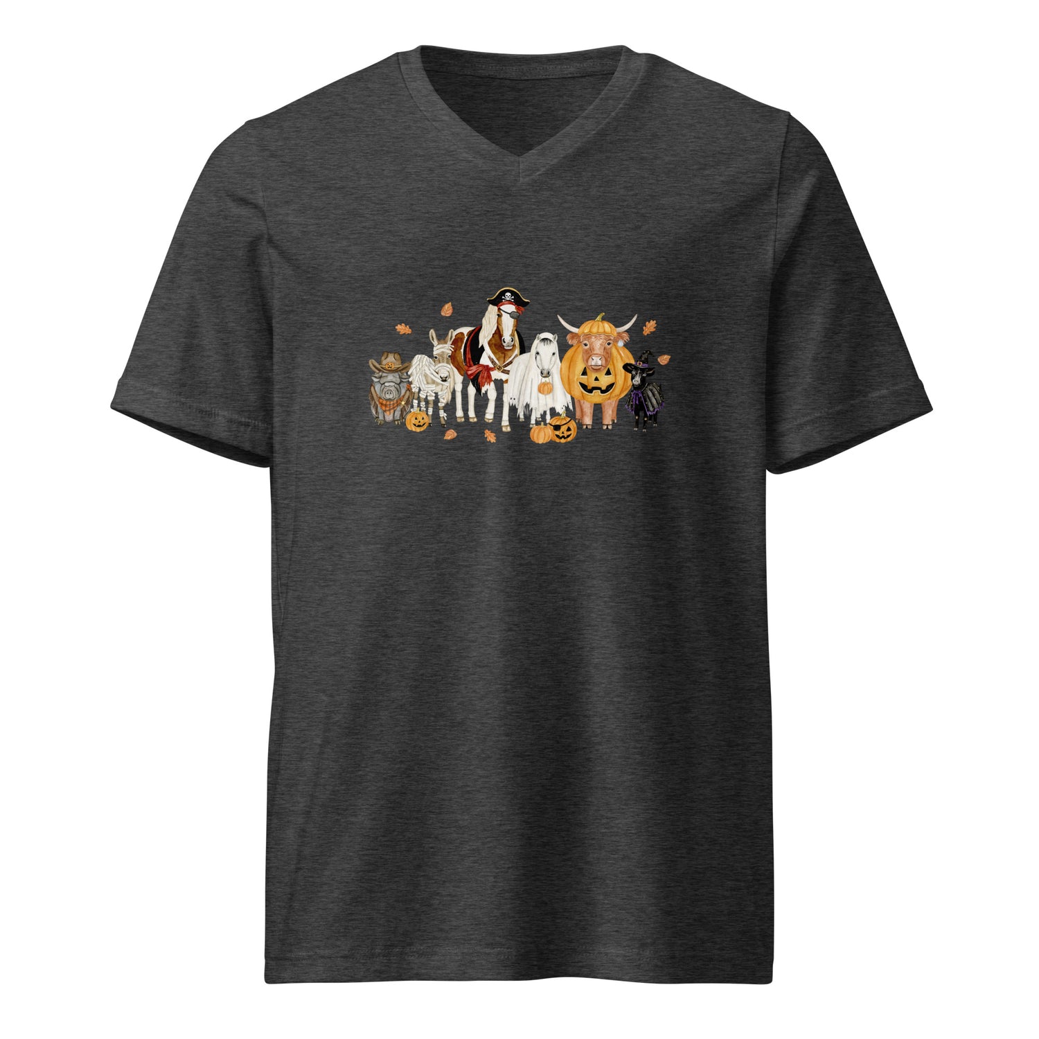 Spooky Crew V-Neck T-Shirt by Katie Van Slyke - Dark Grey Heather