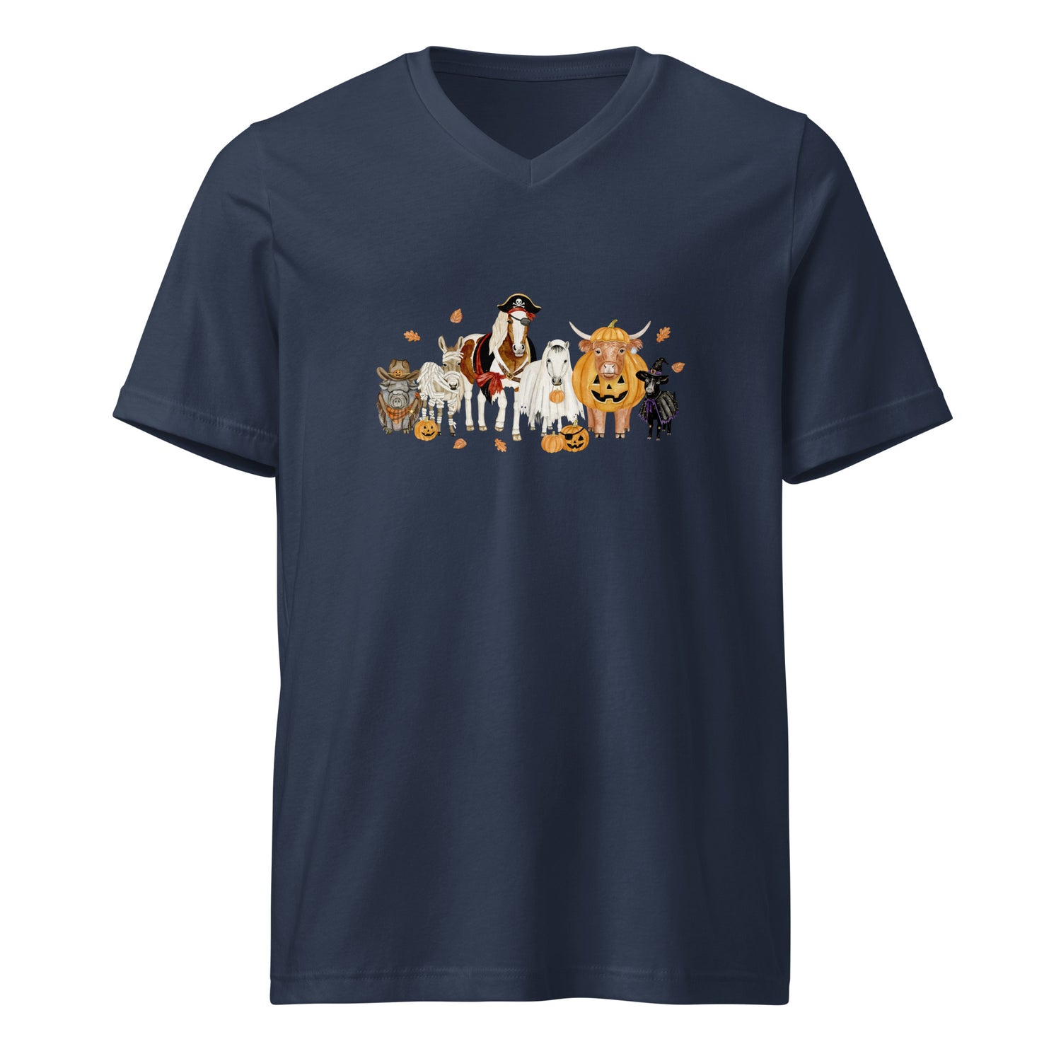 Spooky Crew V-Neck T-Shirt by Katie Van Slyke - Navy
