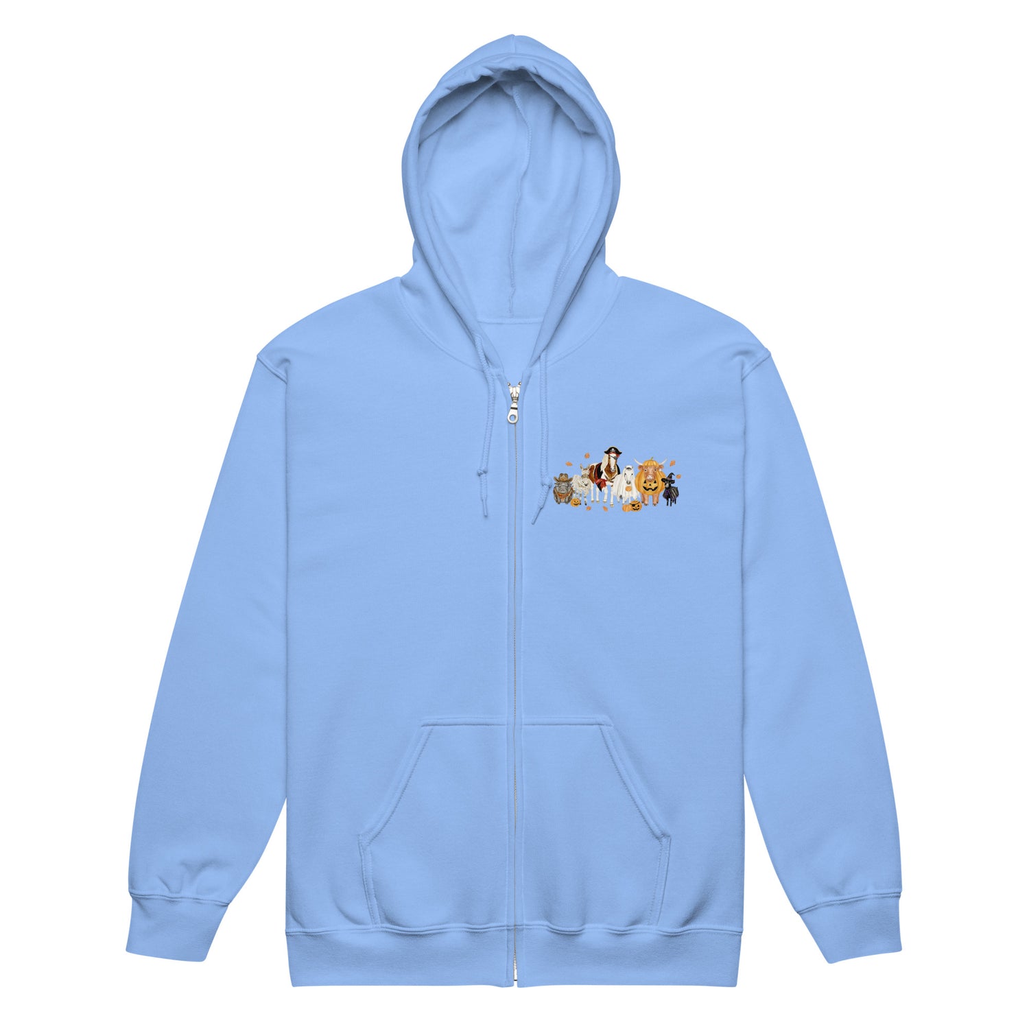 Spooky Crew Zip-Up Hoodie by Katie Van Slyke - Carolina Blue