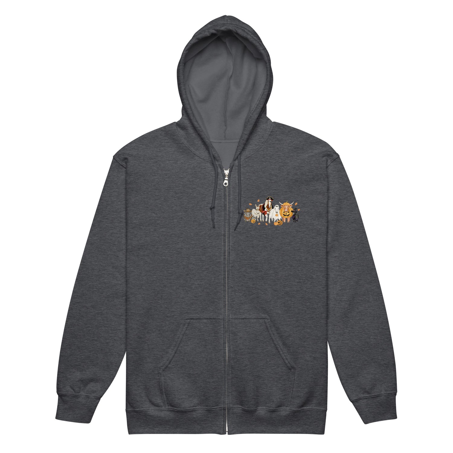 Spooky Crew Zip-Up Hoodie by Katie Van Slyke - Dark Heather