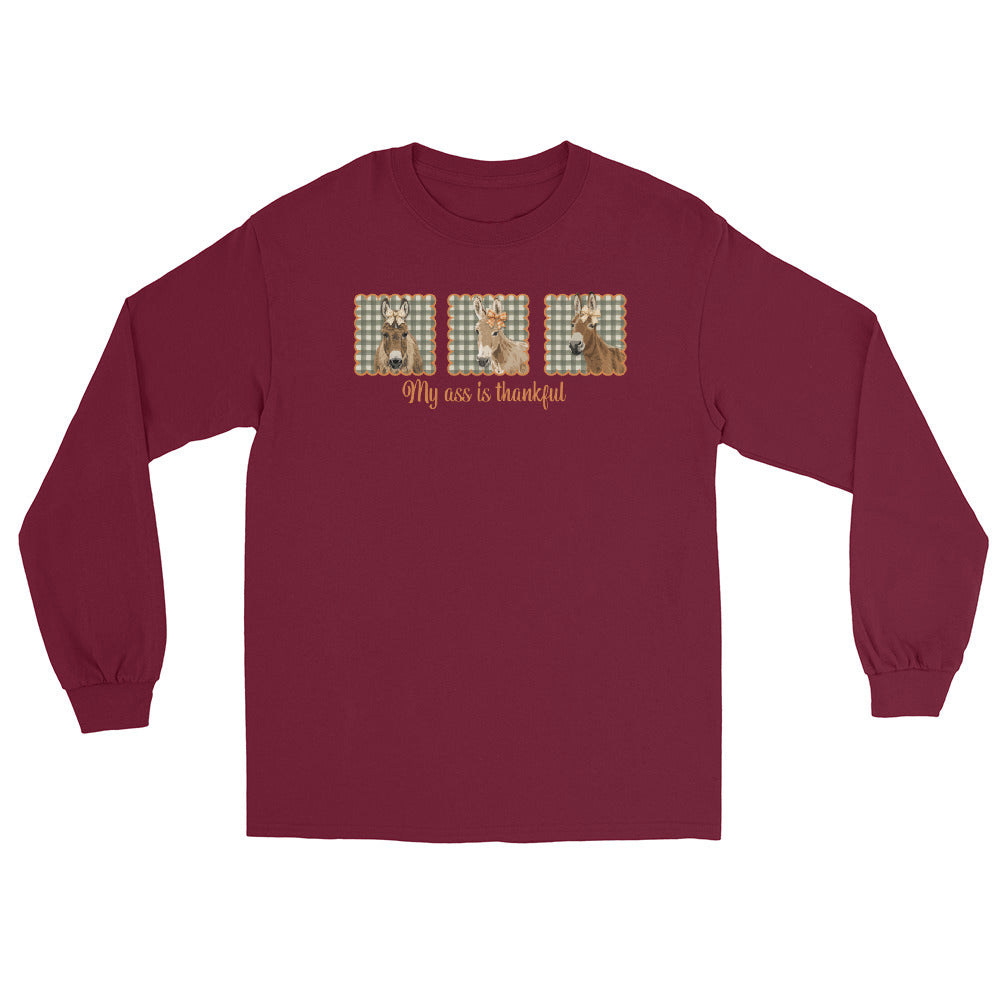 Thankful Donkeys Long Sleeve T-Shirt by Katie Van Slyke - Maroon