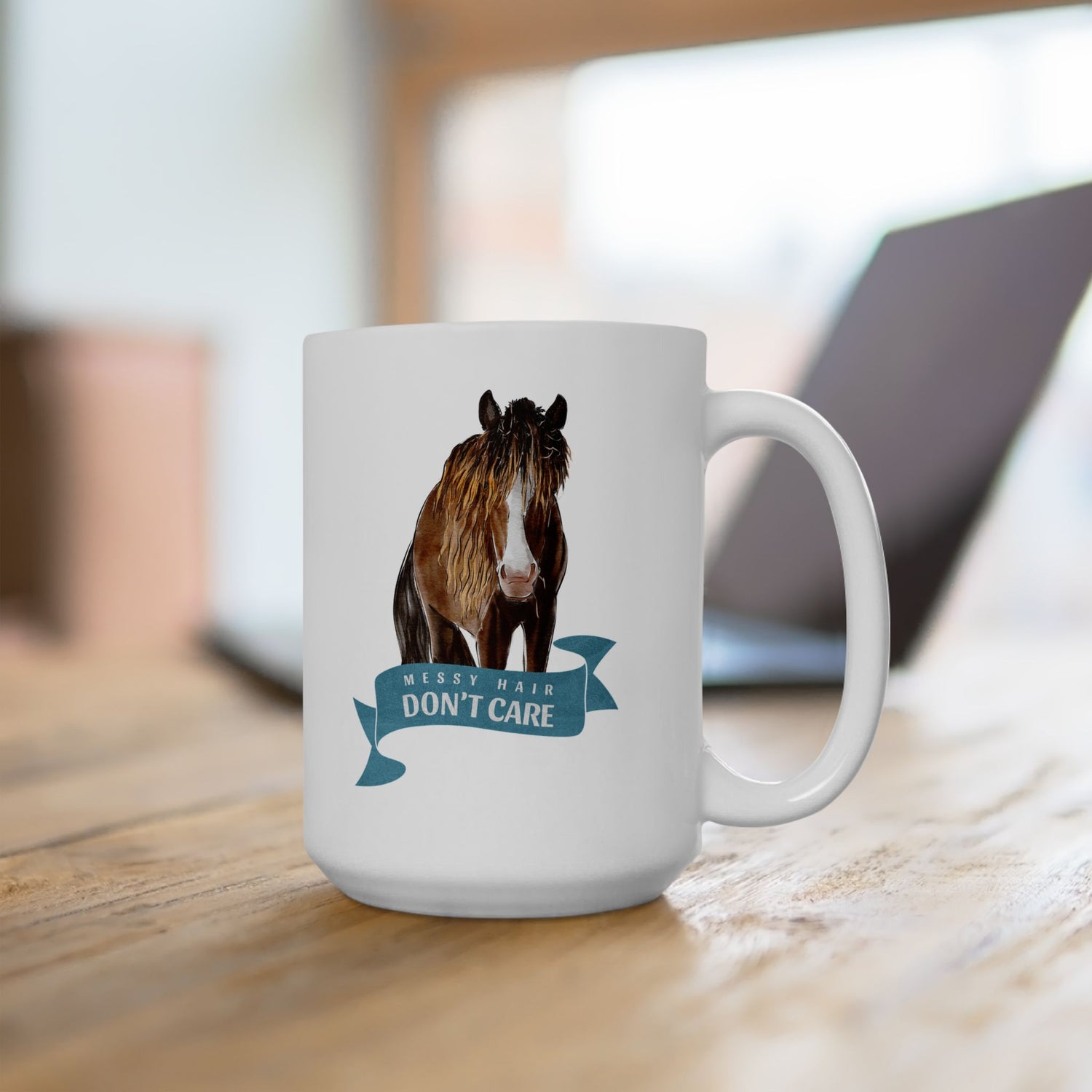 Messy Hair Don't Care Mug by Katie Van Slyke