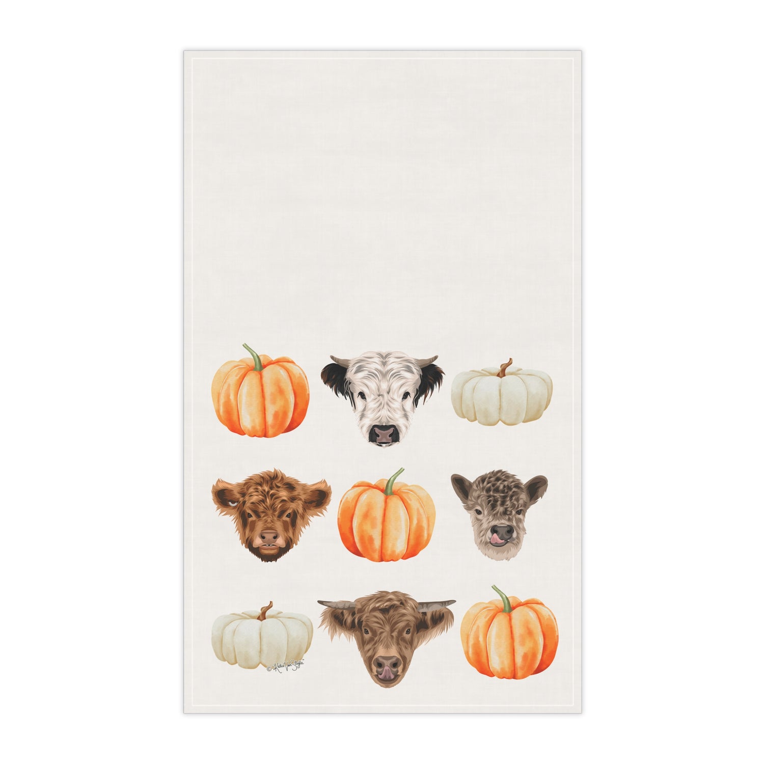 Mini Cows and Pumpkins Kitchen Towel by Katie Van Slyke