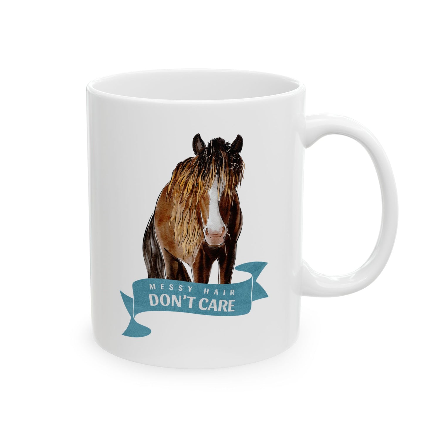 Messy Hair Don't Care Mug by Katie Van Slyke