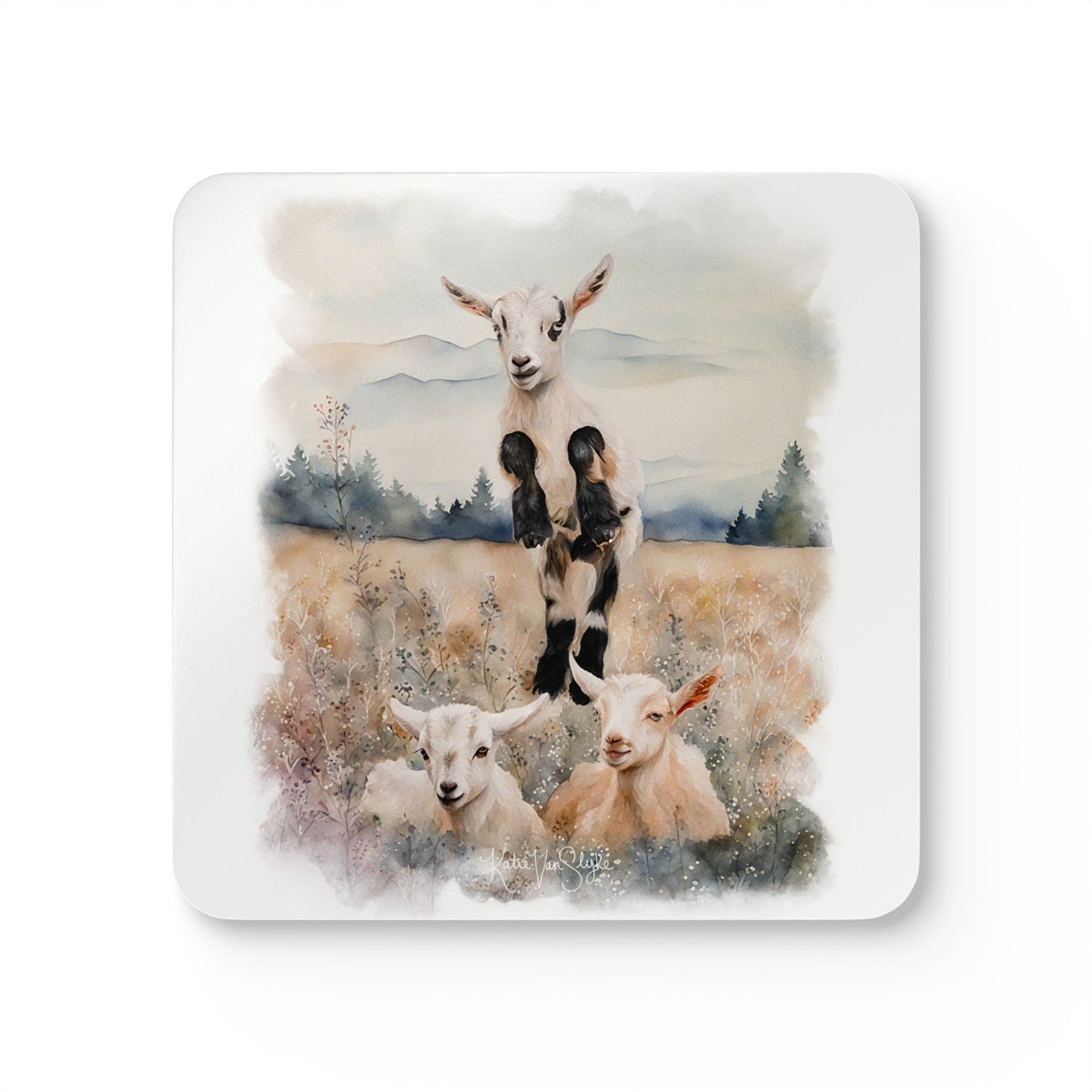 Goats Watercolor Coasters by Katie Van Slyke