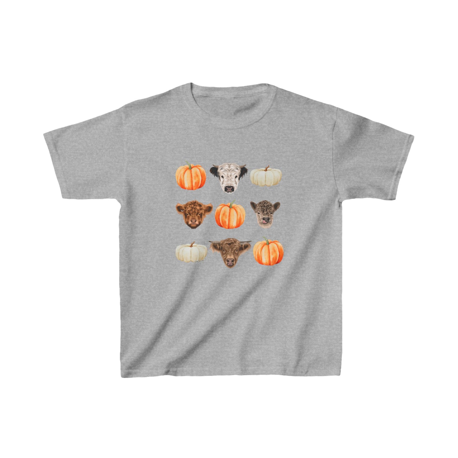 Mini Cows and Pumpkins Kids T-Shirt by Katie Van Slyke