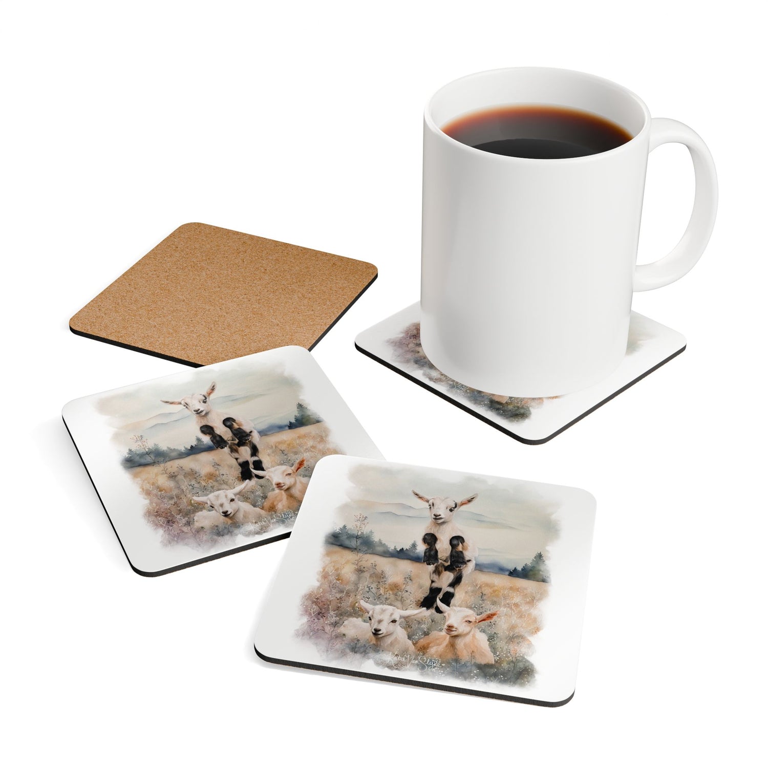 Goats Watercolor Coasters by Katie Van Slyke