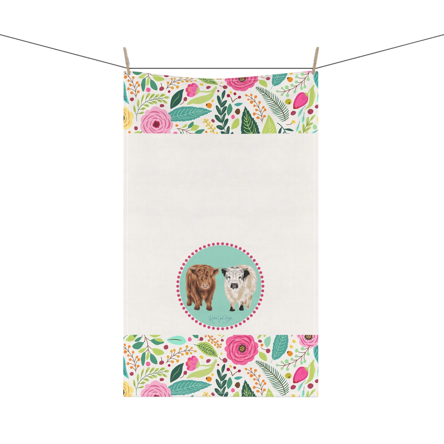 Poppy and Petunia Floral Kitchen Towel by Katie Van Slyke