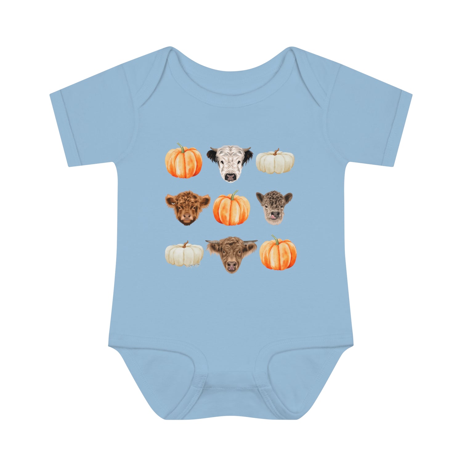 Mini Cows and Pumpkins Infant Onesie by Katie Van Slyke