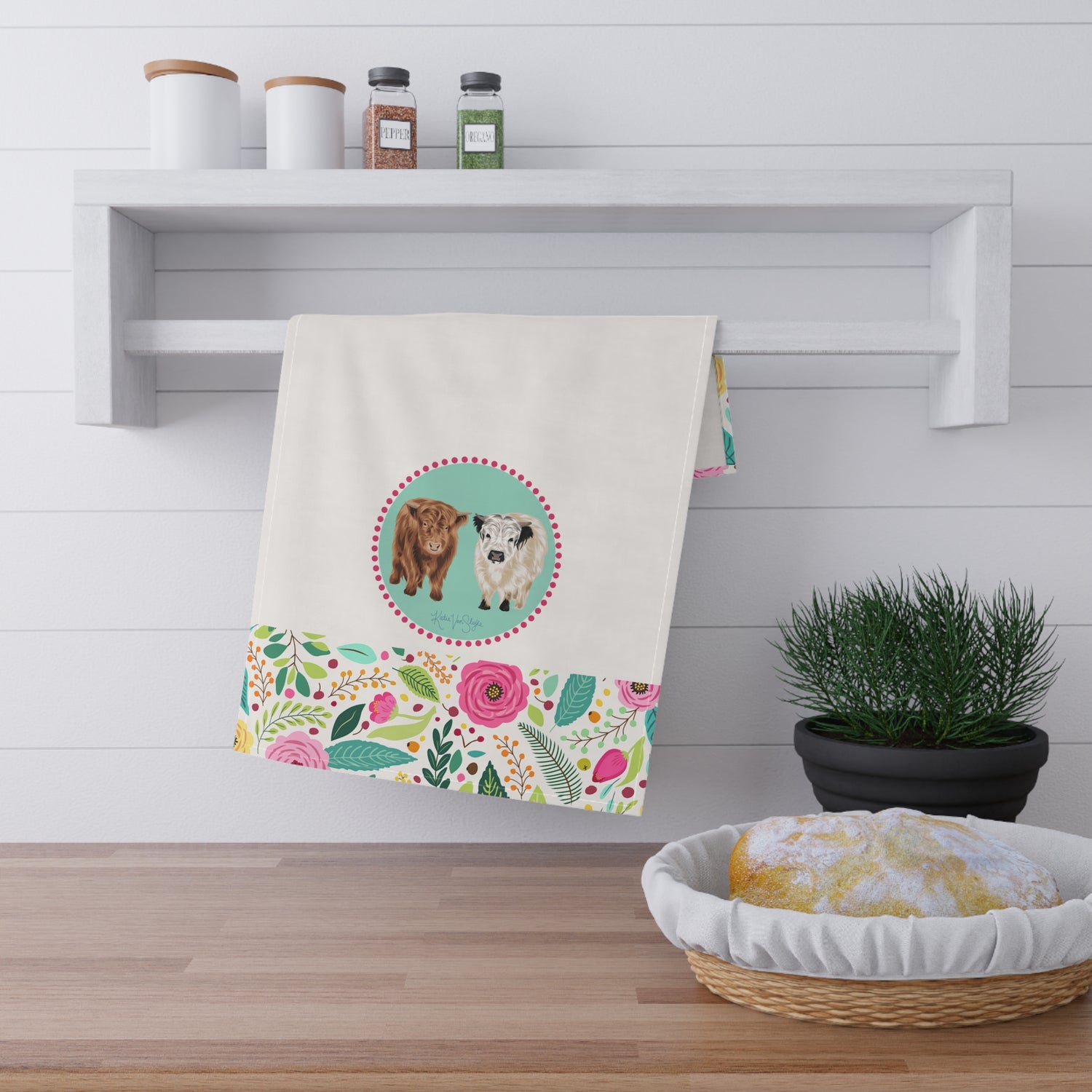 Poppy and Petunia Floral Kitchen Towel by Katie Van Slyke