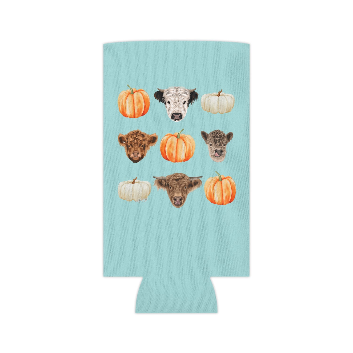 Mini Cows and Pumpkins Koozie by Katie Van Slyke