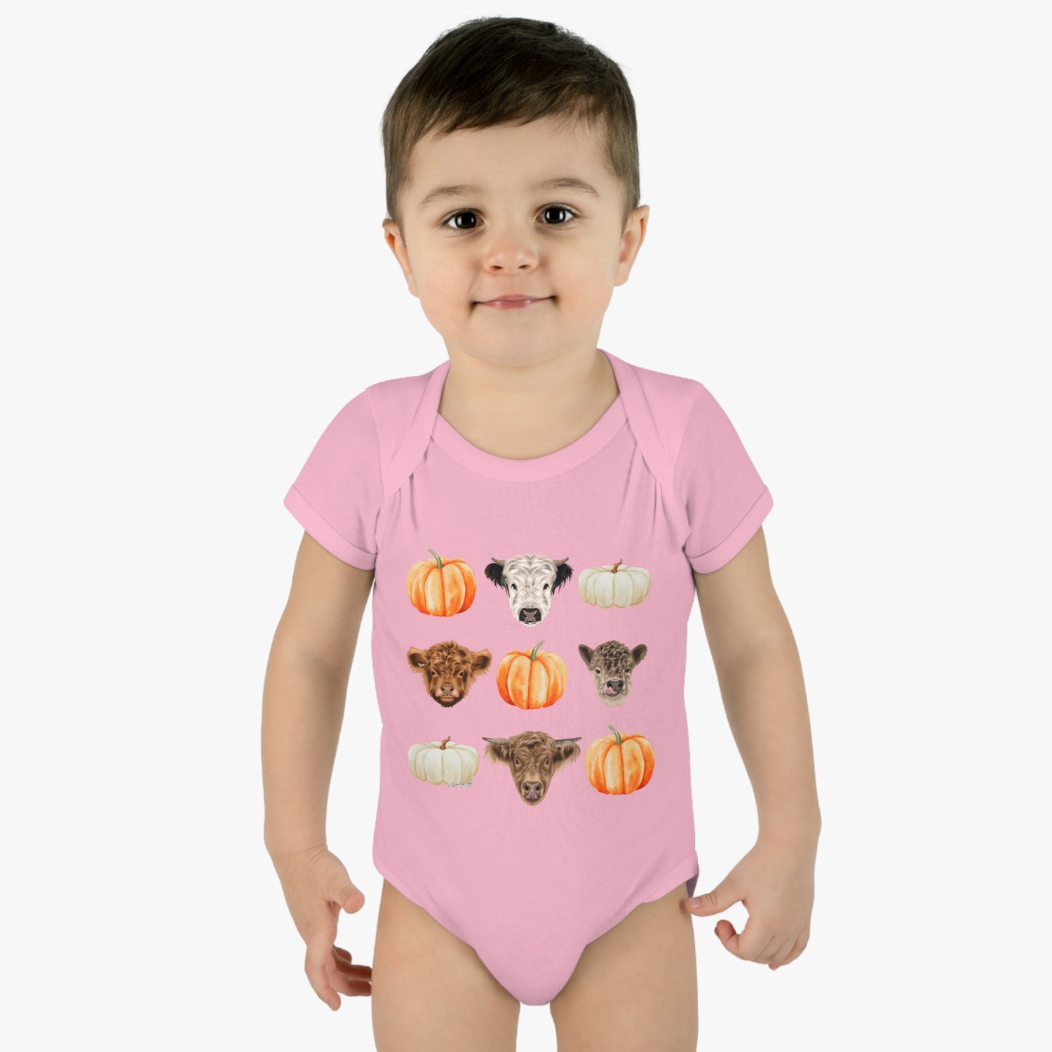 Mini Cows and Pumpkins Infant Onesie by Katie Van Slyke