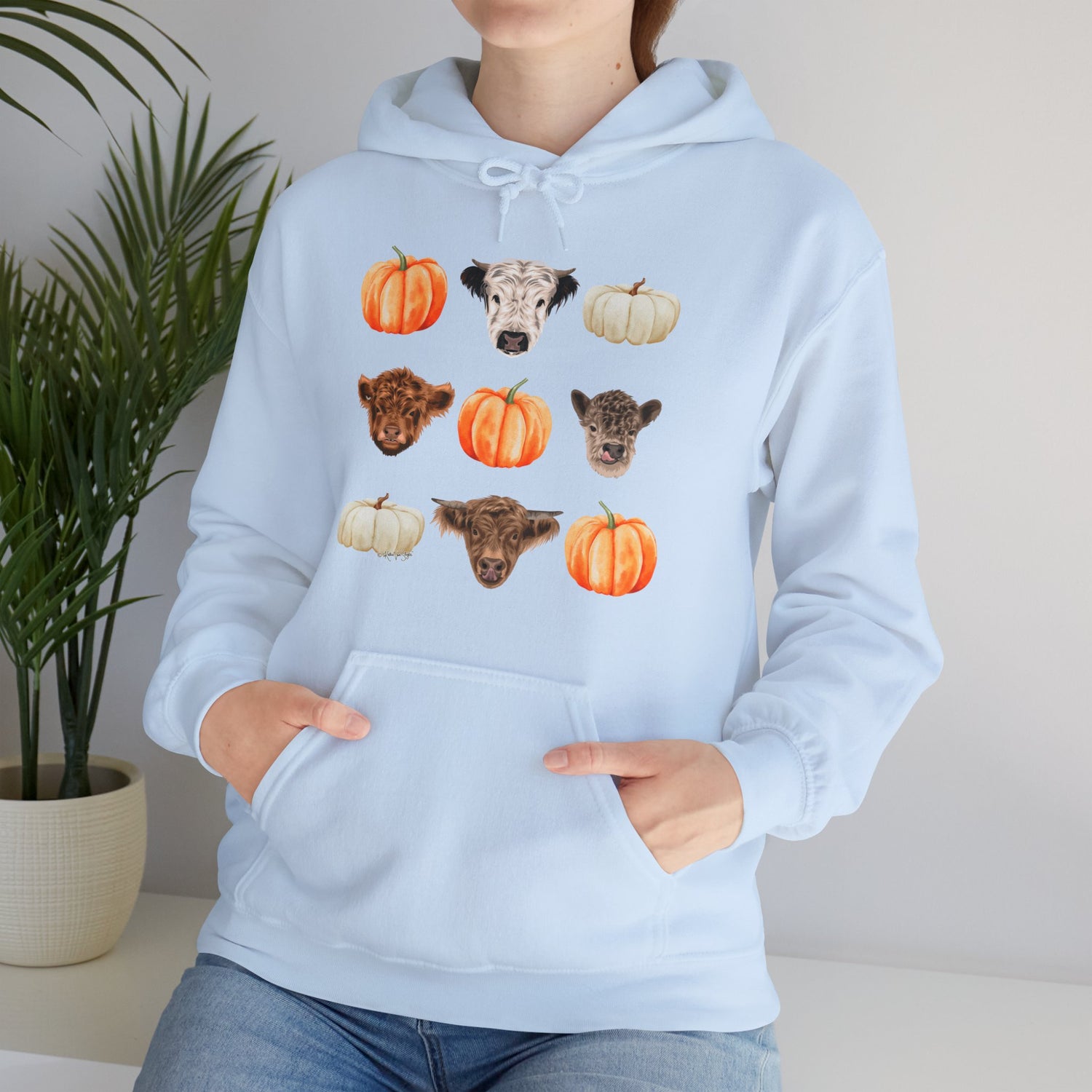 Mini Cows and Pumpkins Hoodie by Katie Van Slyke