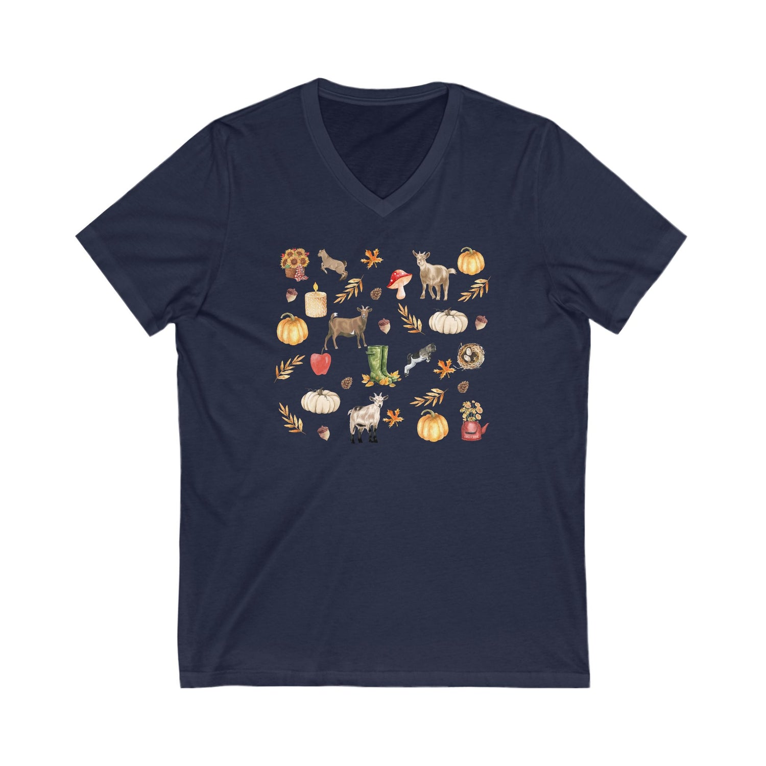 Autumn Goaties V-Neck T-Shirt by Katie Van Slyke™ Navy