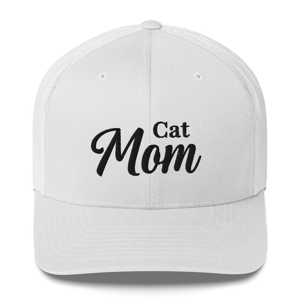 Cat Mom Trucker Hat by Katie Van Slyke - white