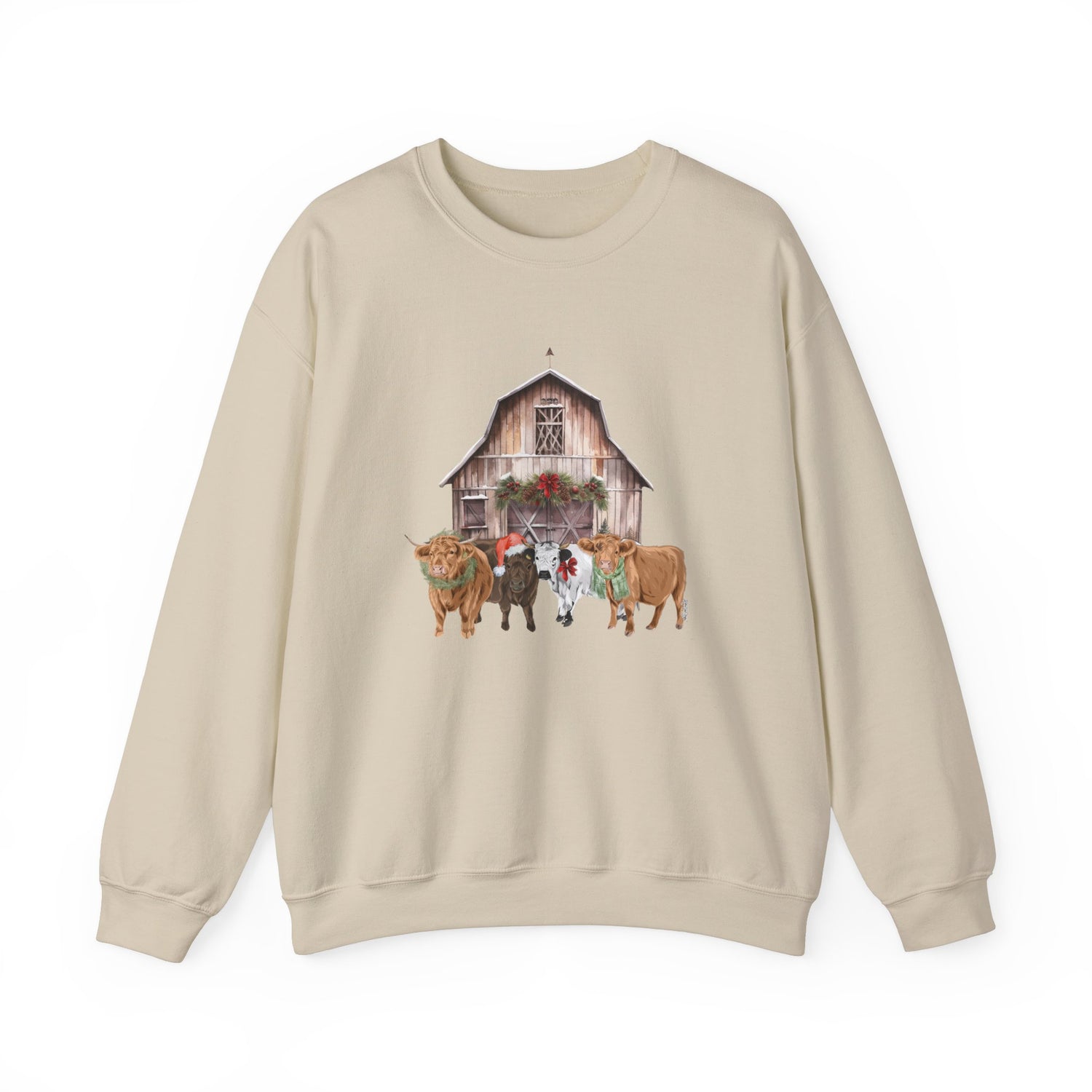 Christmas Cows Sweatshirt by Katie Van Slyke