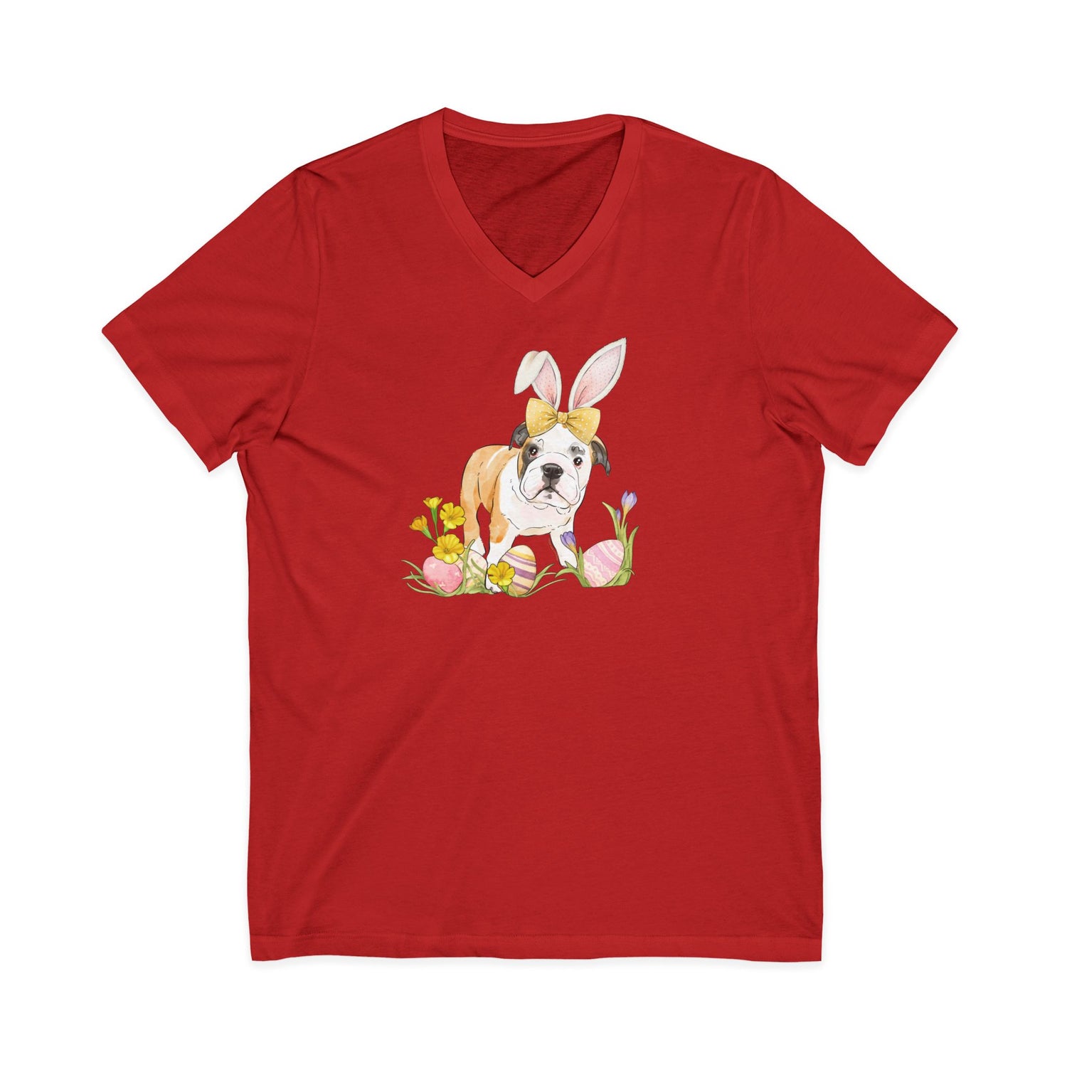 Easter Frankie V-Neck T-Shirt by Katie Van Slyke® Red