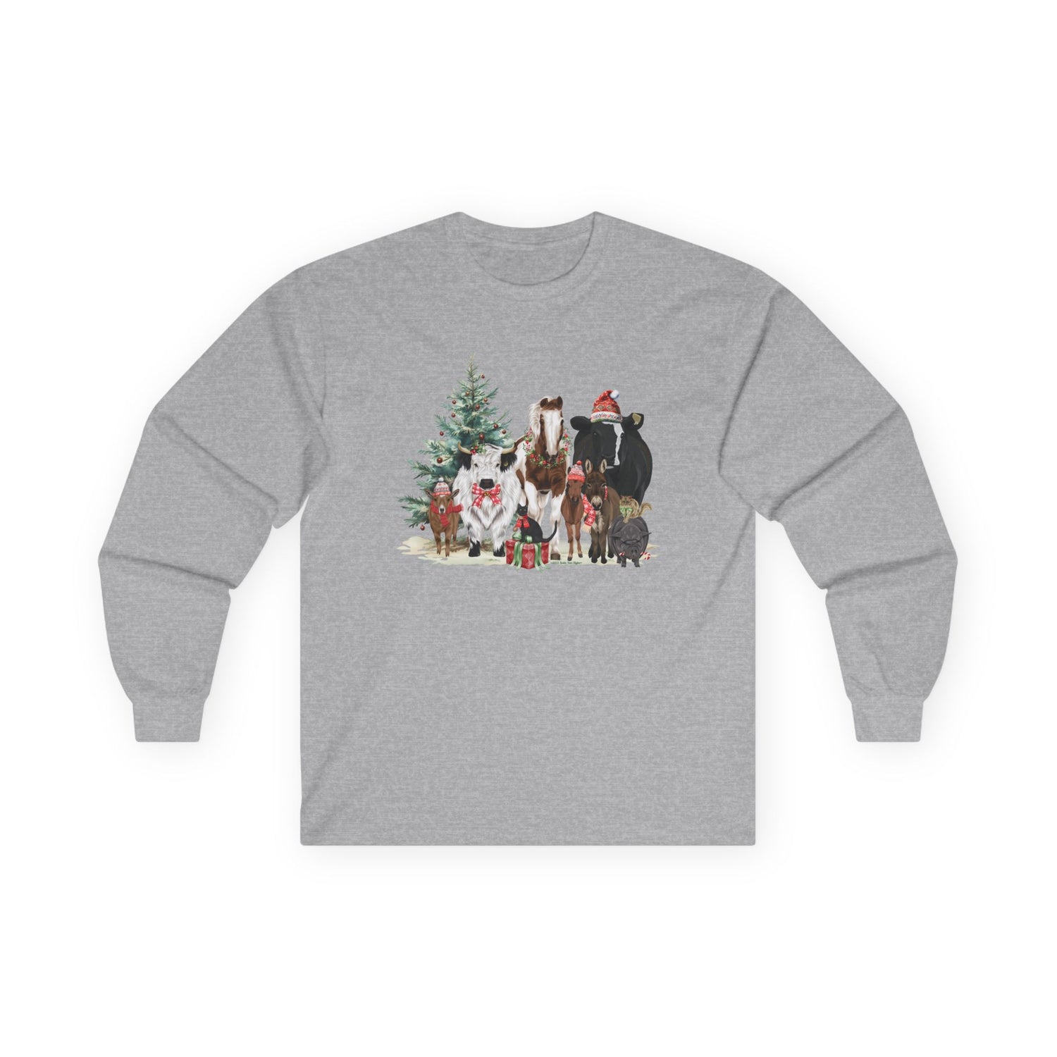 Festive Farm Long Sleeve T-Shirt by Katie Van Slyke® Sport Grey