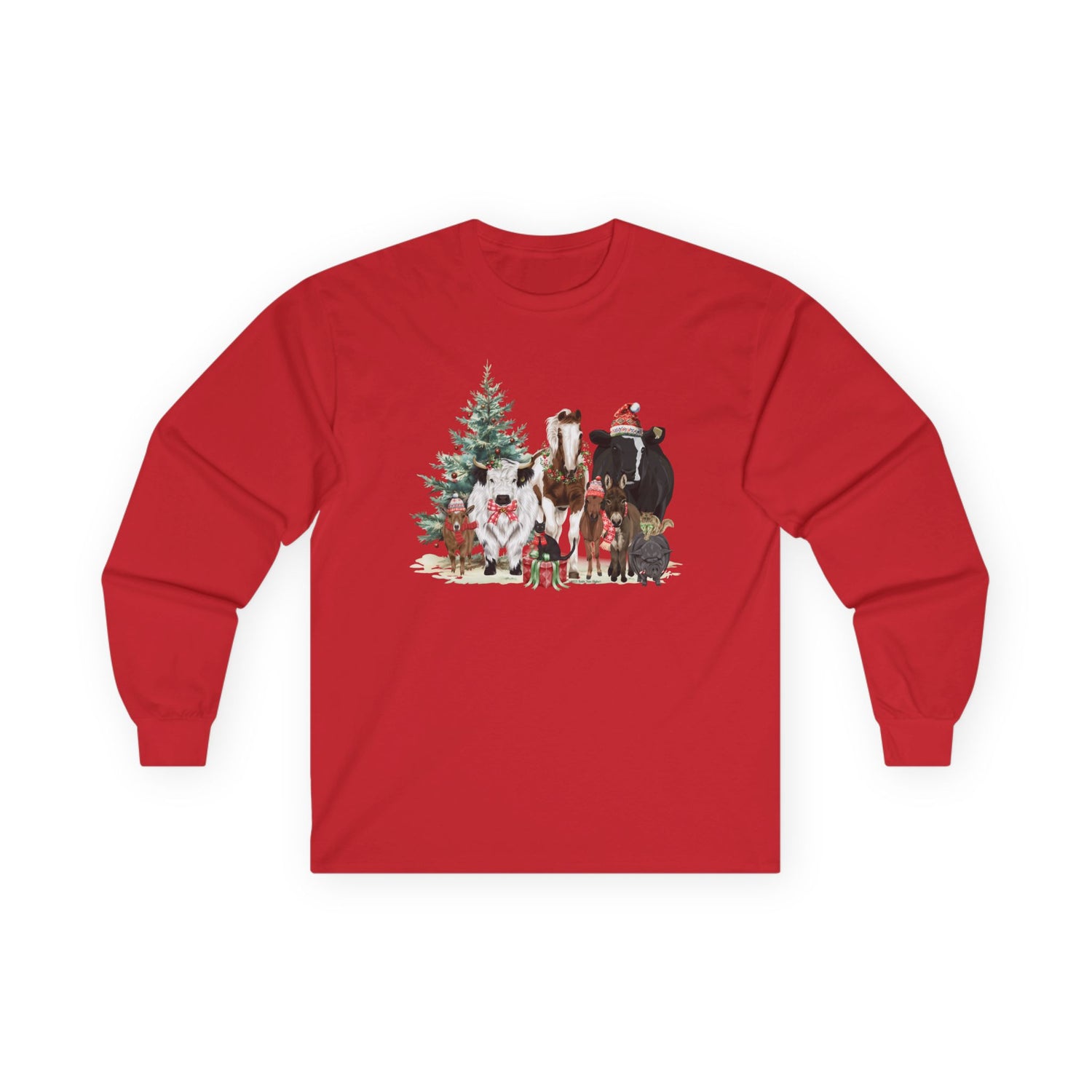 Festive Farm Long Sleeve T-Shirt by Katie Van Slyke® red