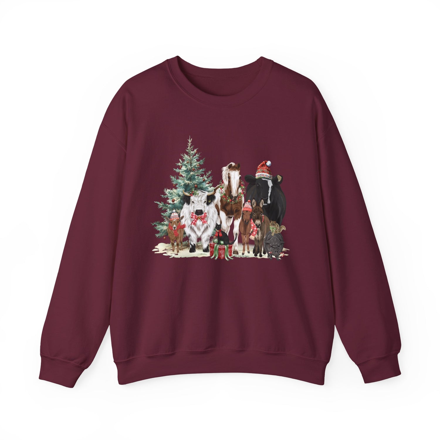 Festive Farm Sweatshirt by Katie Van Slyke® Maroon