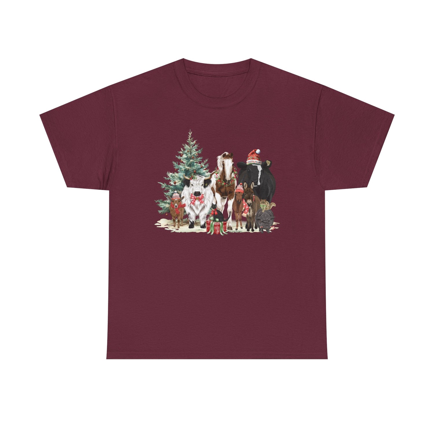 Festive Farm T-Shirt by Katie Van Slyke® maroon