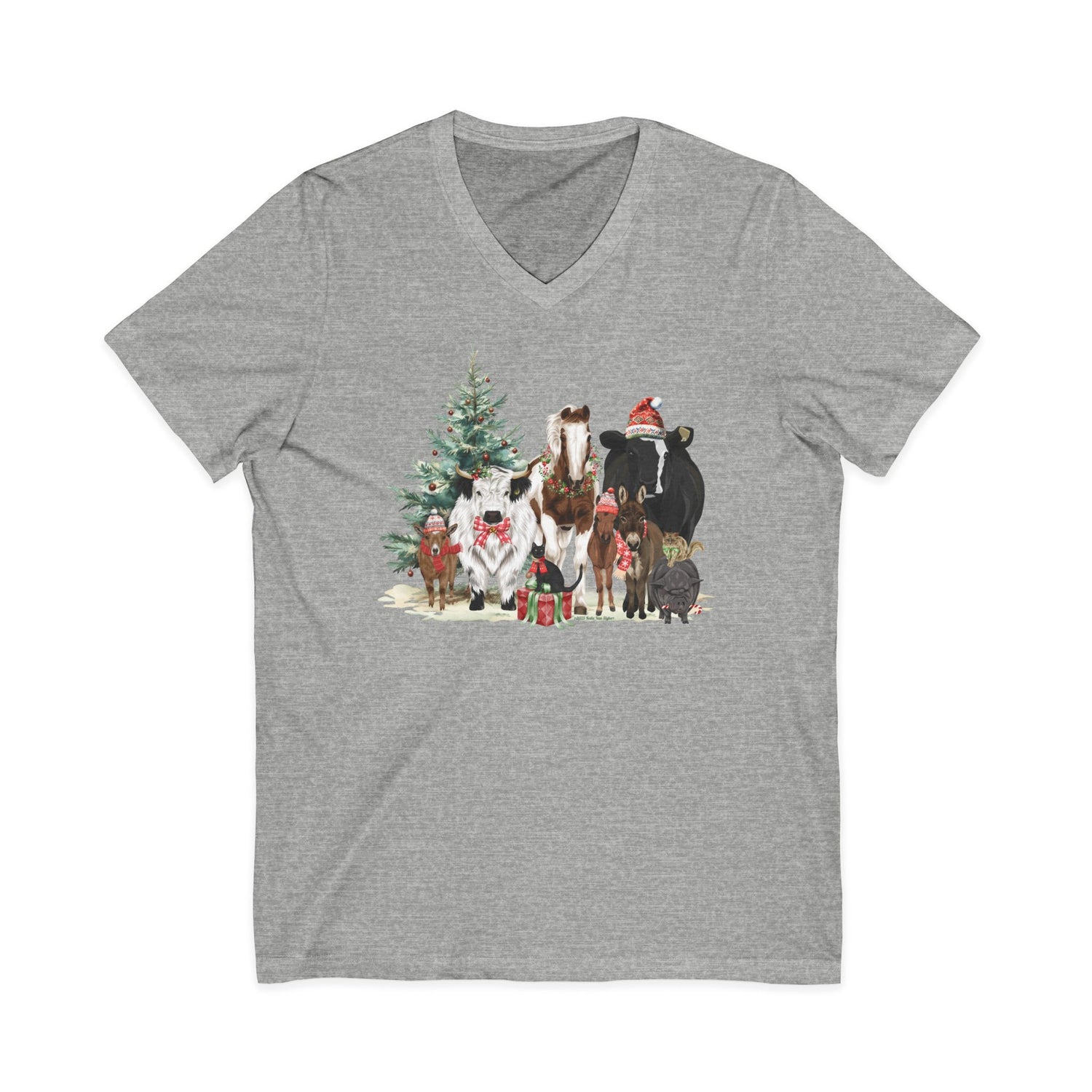 Festive Farm V-Neck T-Shirt by Katie Van Slyke® Sport Grey