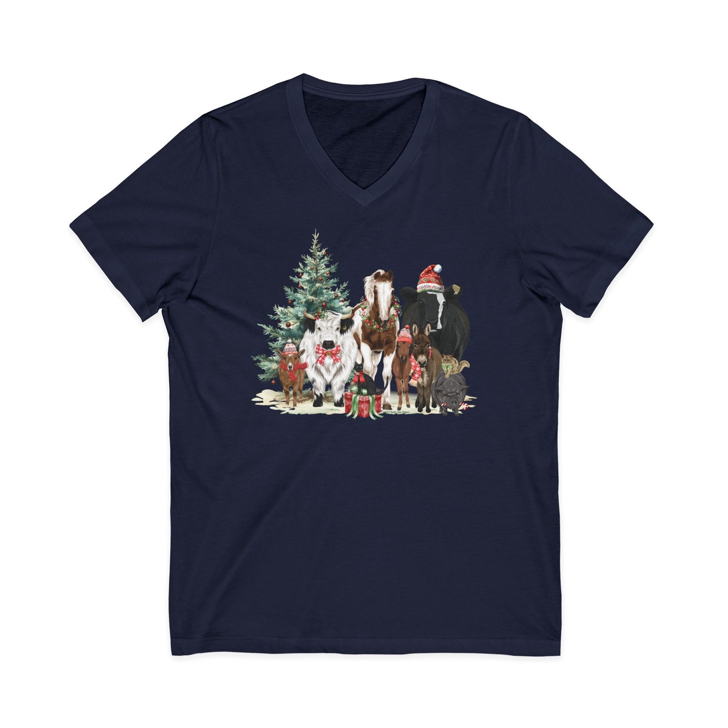 Festive Farm V-Neck T-Shirt by Katie Van Slyke® Navy