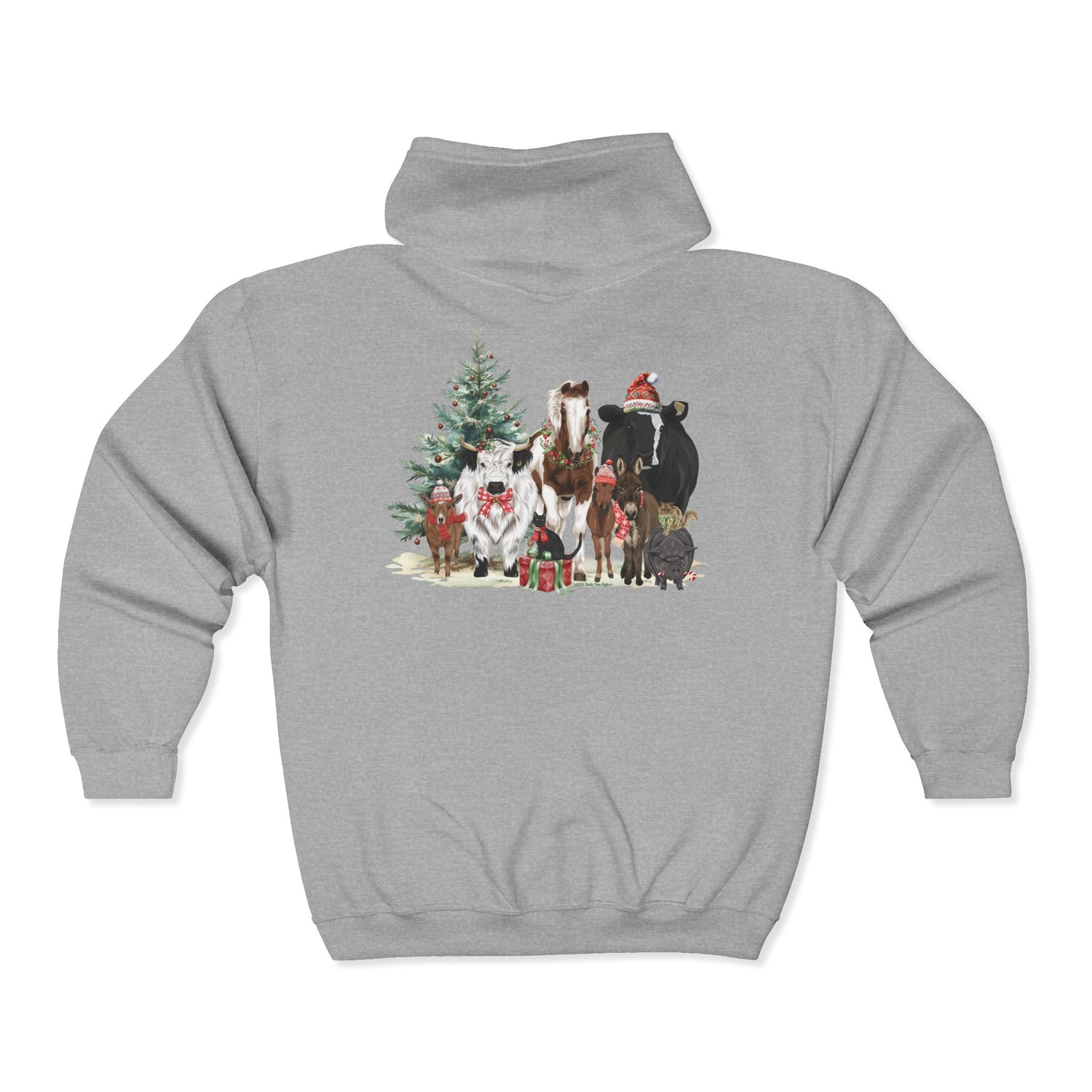 Festive Farm Zip-Up Hoodie by Katie Van Slyke® sport grey back