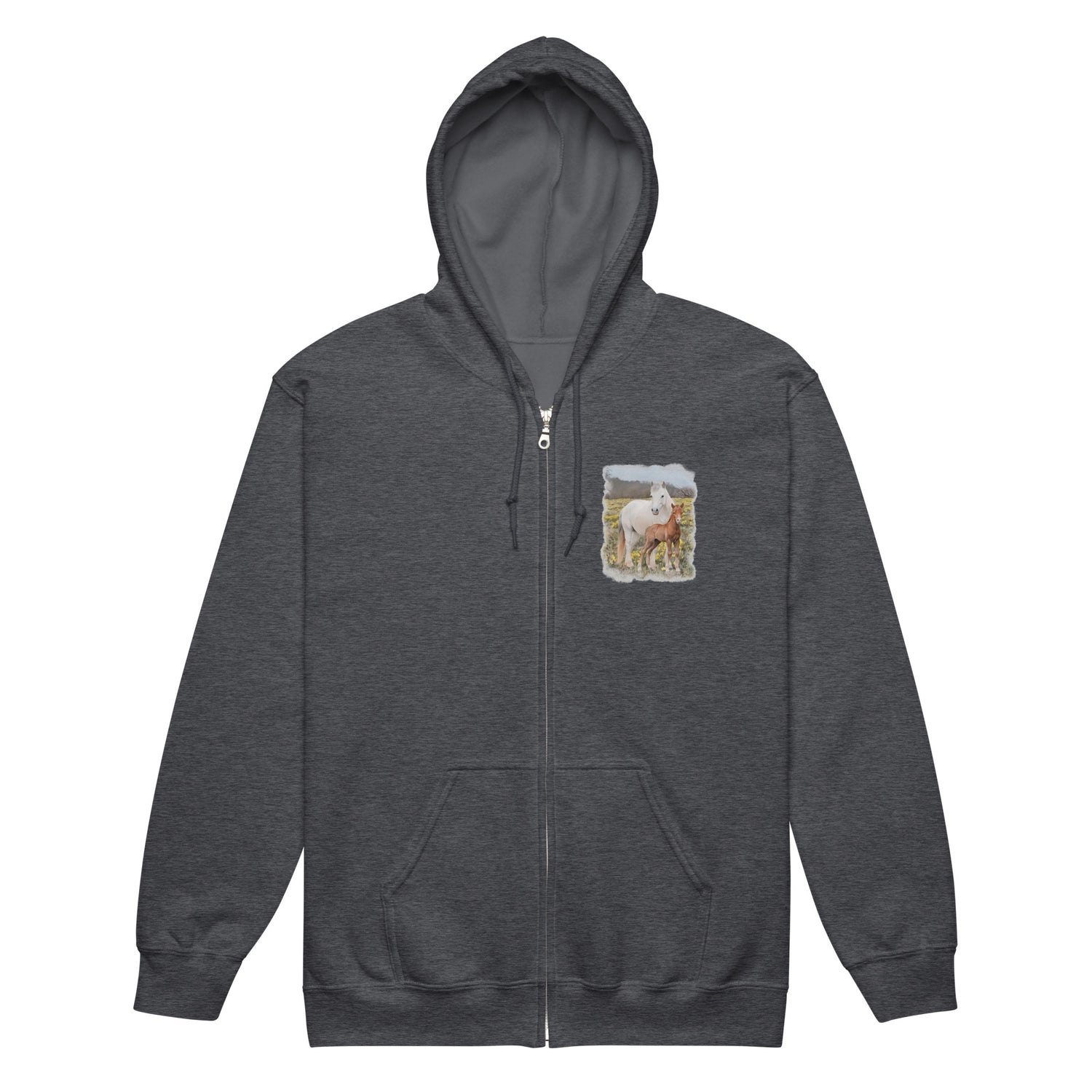 Glenn and Coco Zip-Up Hoodie by Katie Van Slyke - Dark Heather