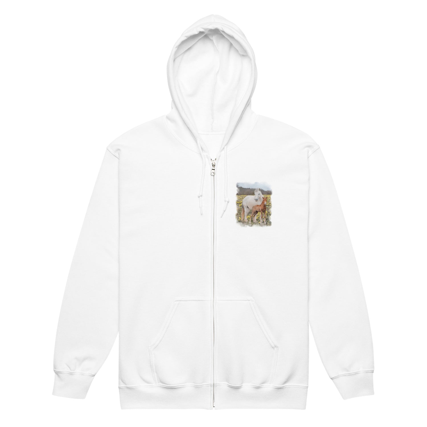 Glenn and Coco Zip-Up Hoodie by Katie Van Slyke - White
