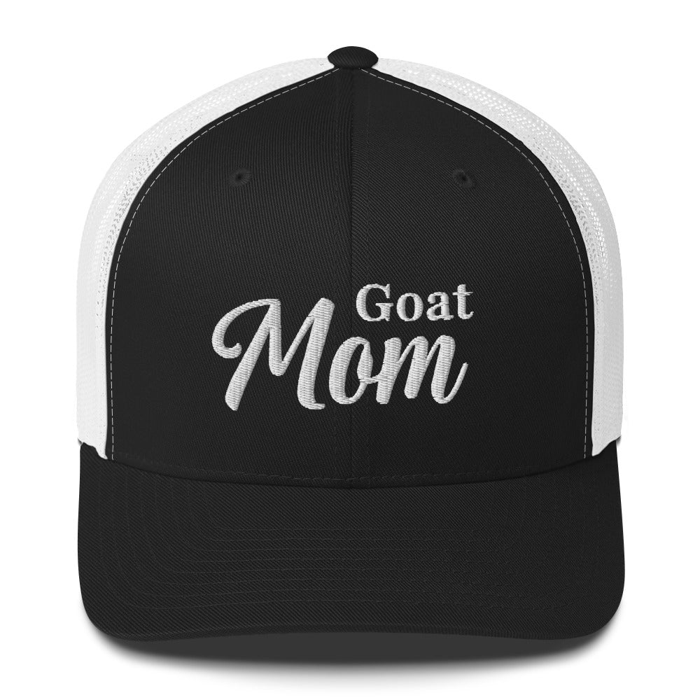 Goat Mom Trucker Hat by Katie Van Slyke - black/white